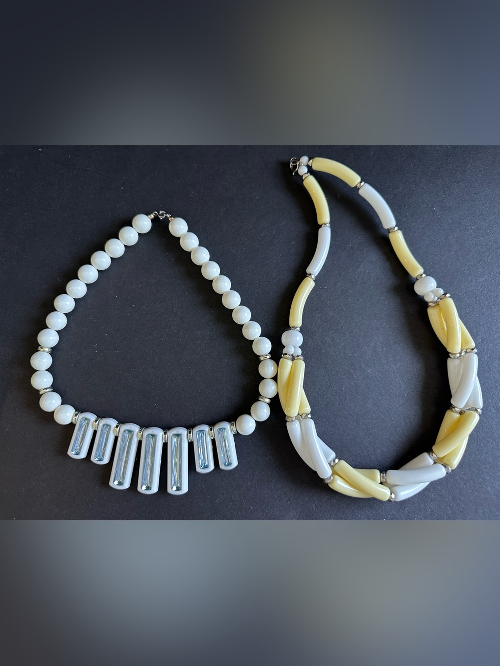 Vintage Summer Choker Necklaces (Two) Yellow White Plastic